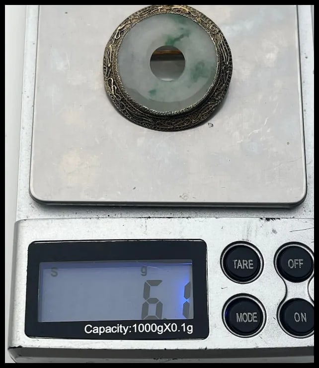 Vintage Lucky Jade and Sterling Silver China Brooch - 5