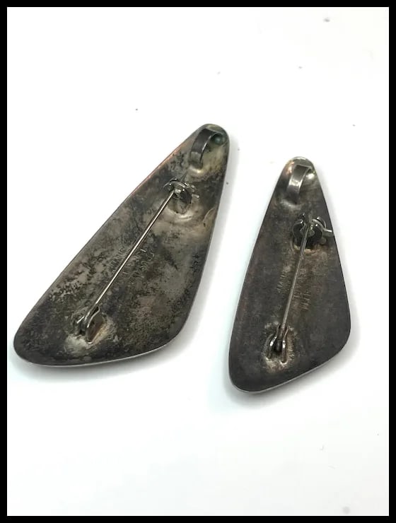 Two Vintage Sterling Silver and Turquoise Stone Jerusalem Israel Pendant/Brooches - 6