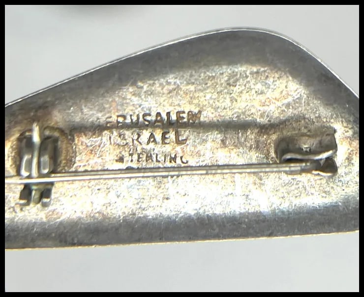 Two Vintage Sterling Silver and Turquoise Stone Jerusalem Israel Pendant/Brooches - 7