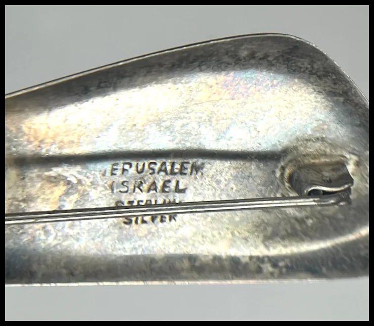 Two Vintage Sterling Silver and Turquoise Stone Jerusalem Israel Pendant/Brooches - 8