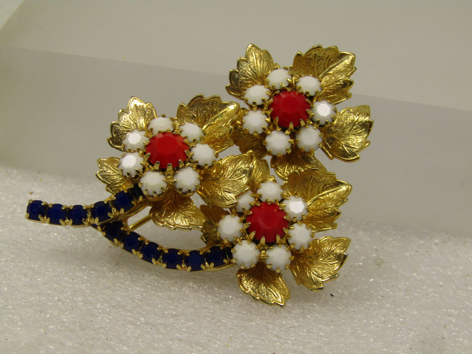 Vintage Red/White/Blue Blossom Stem Brooch, 1960's - 2