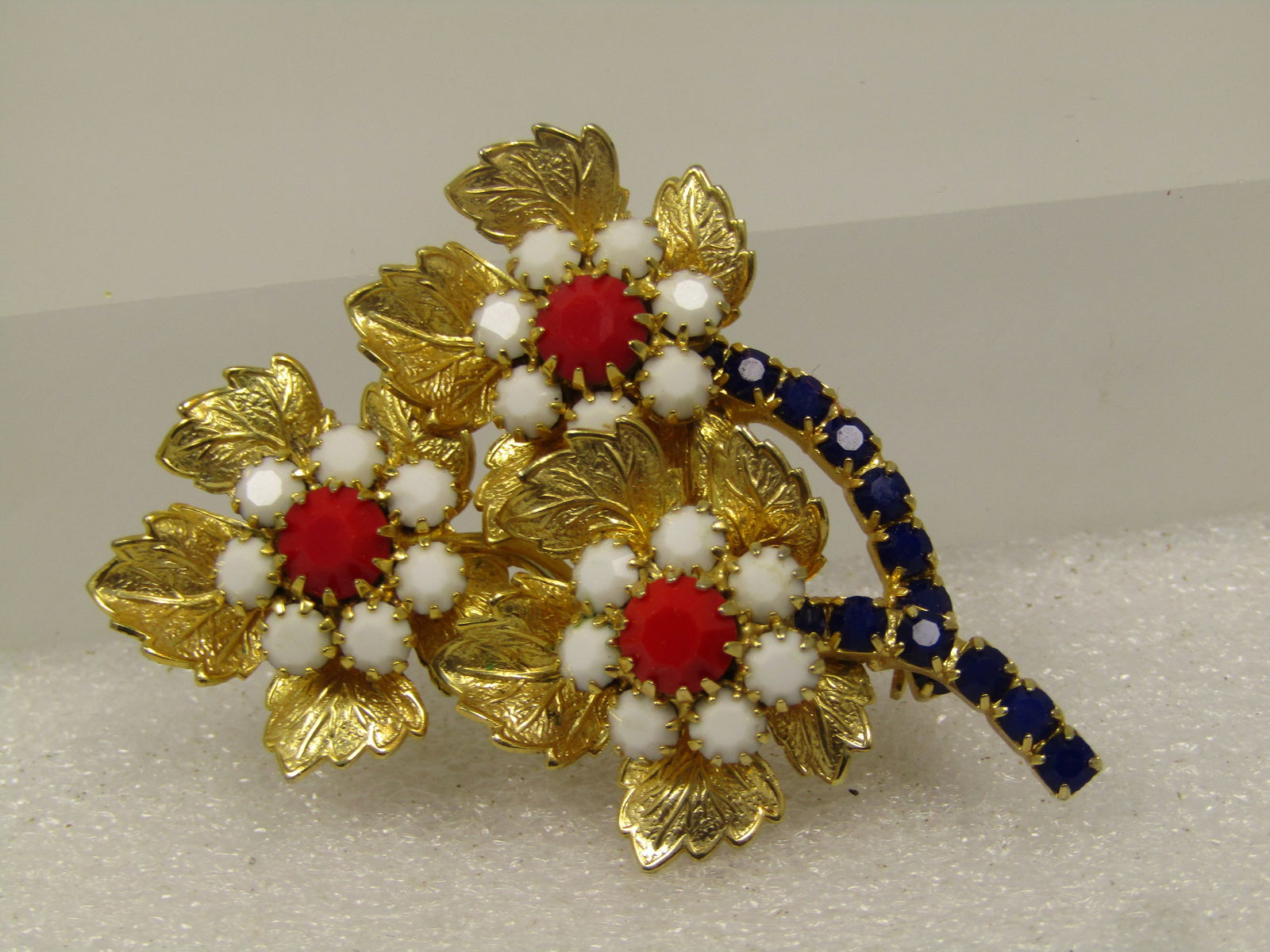 Vintage Red/White/Blue Blossom Stem Brooch, 1960's - 3