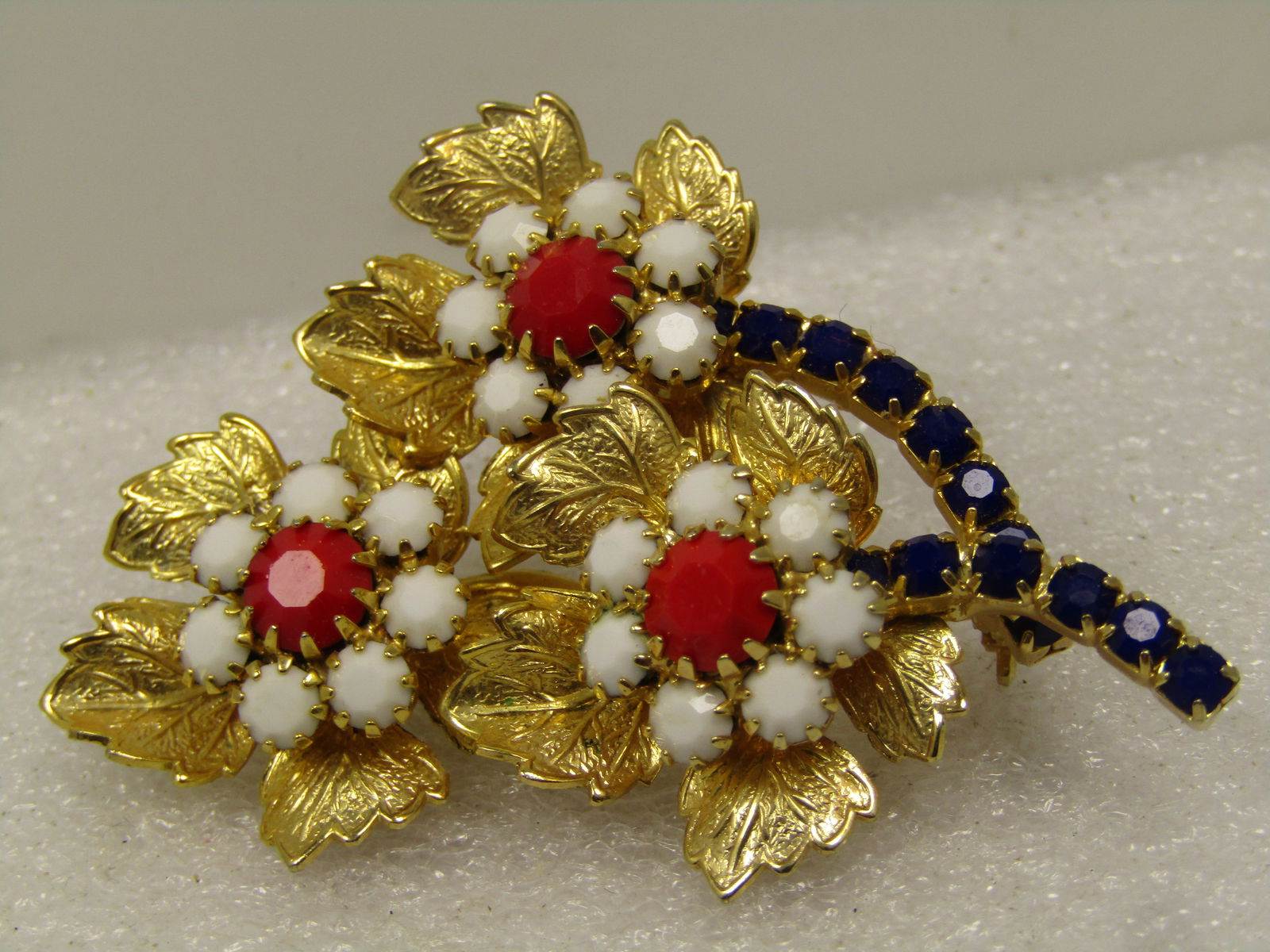 Vintage Red/White/Blue Blossom Stem Brooch, 1960's - 5