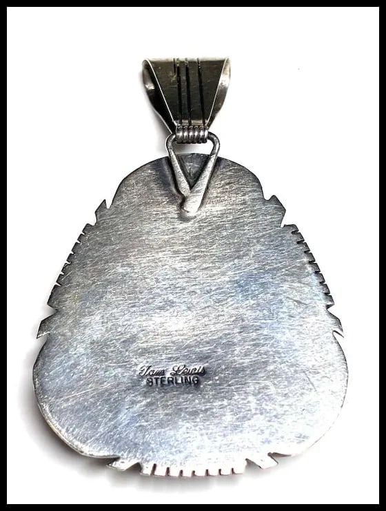 Vintage Signed Tom Lewis Navajo Abstract Mosaic Opal and Turquoise Inlay Pendant - 6