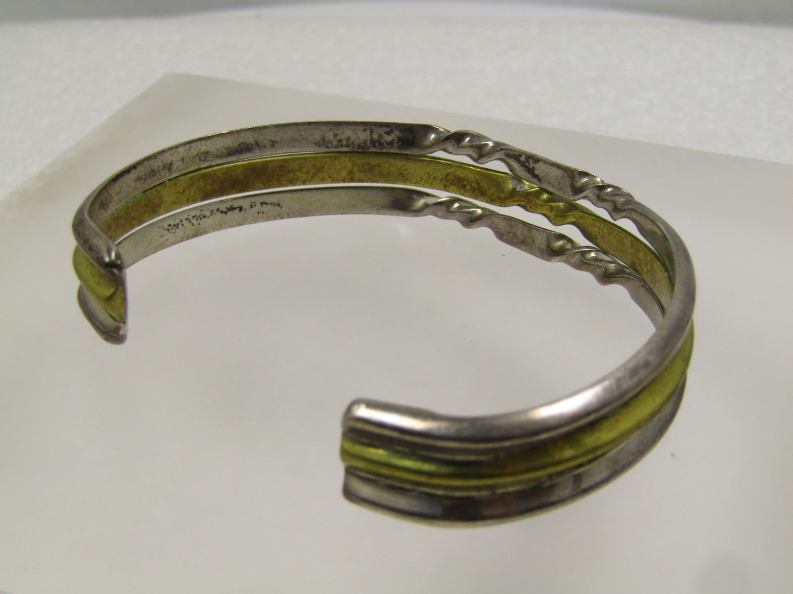 Vintage Sterling & Brass Cuff Bracelet , 7", Mexico 1980', Signed - 4