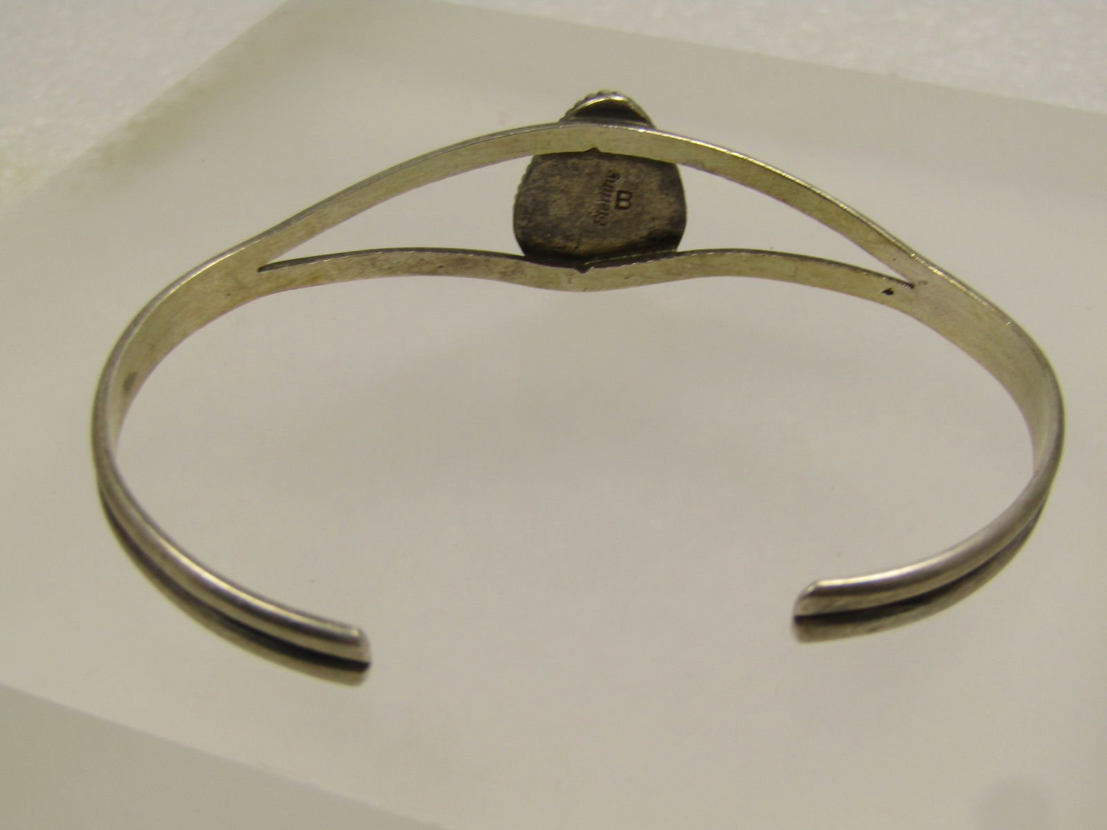 Vintage Sterling Southwestern Pink Quartz Cuff Bracelet, 6.5", 1970's-1980's, Signed B - 5