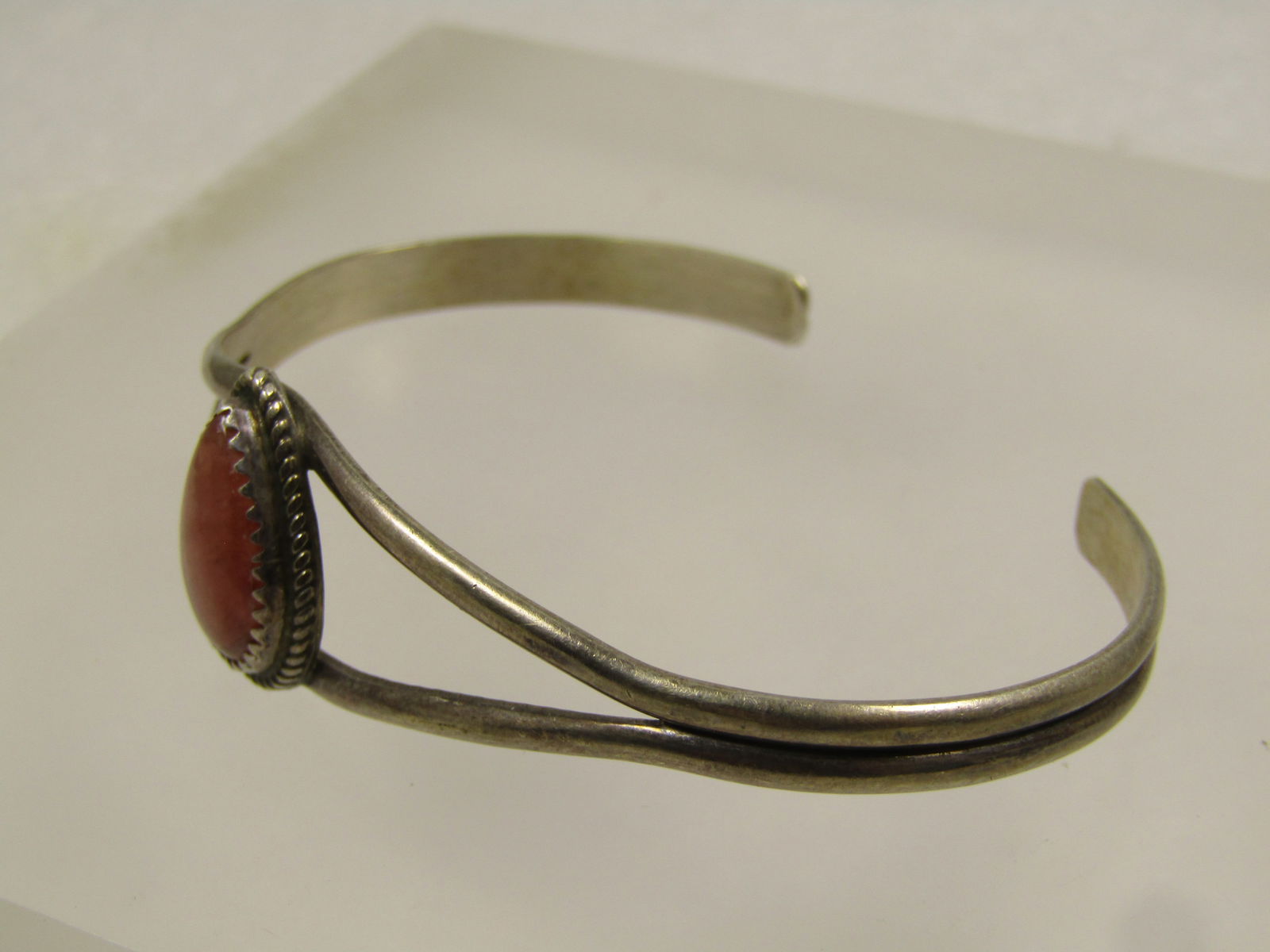 Vintage Sterling Southwestern Pink Quartz Cuff Bracelet, 6.5", 1970's-1980's, Signed B - 6