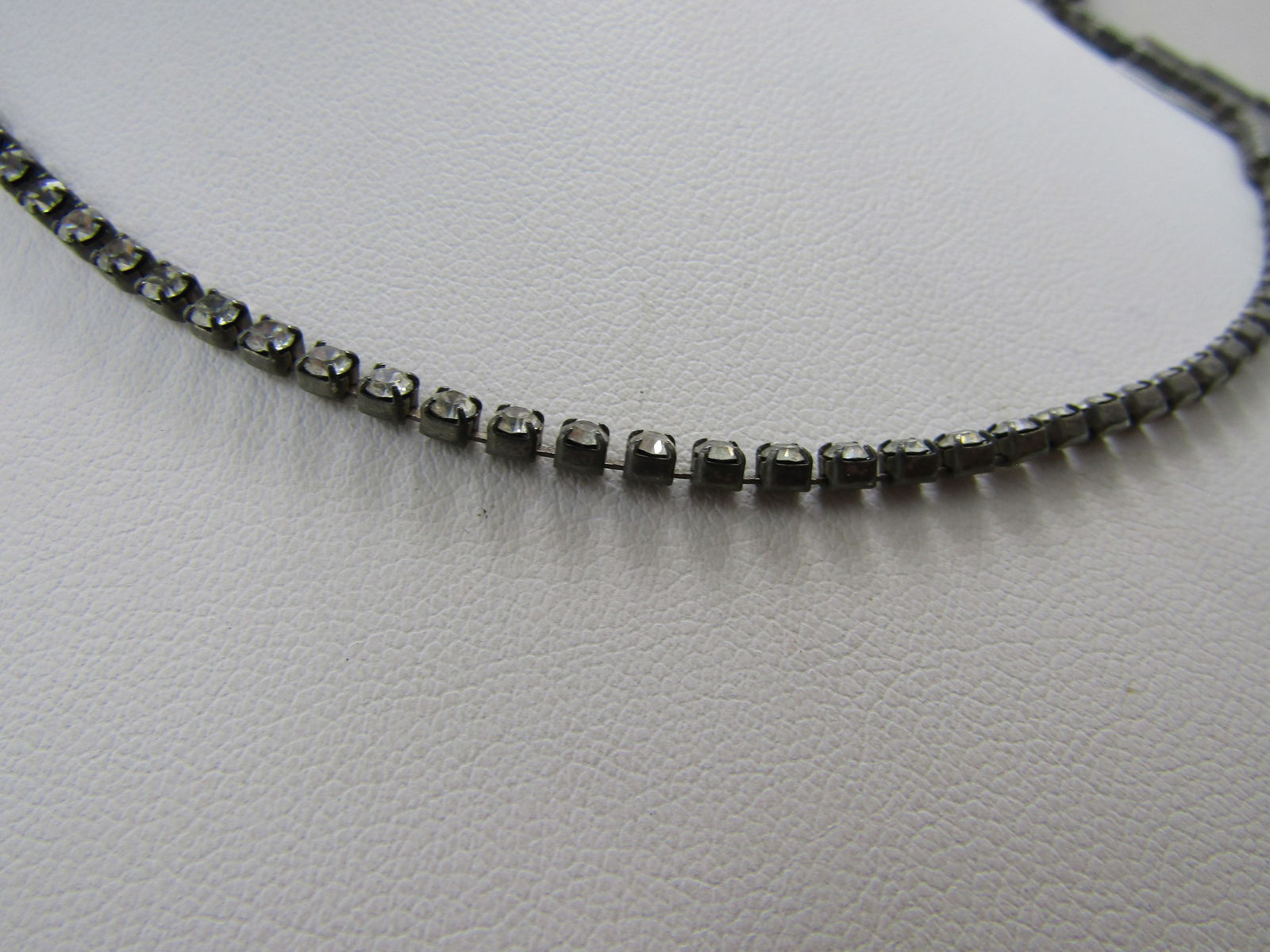 Vintage Clear and Emerald Green Rhinestone Necklace, V Drop, 1980's, 15.75" - 6