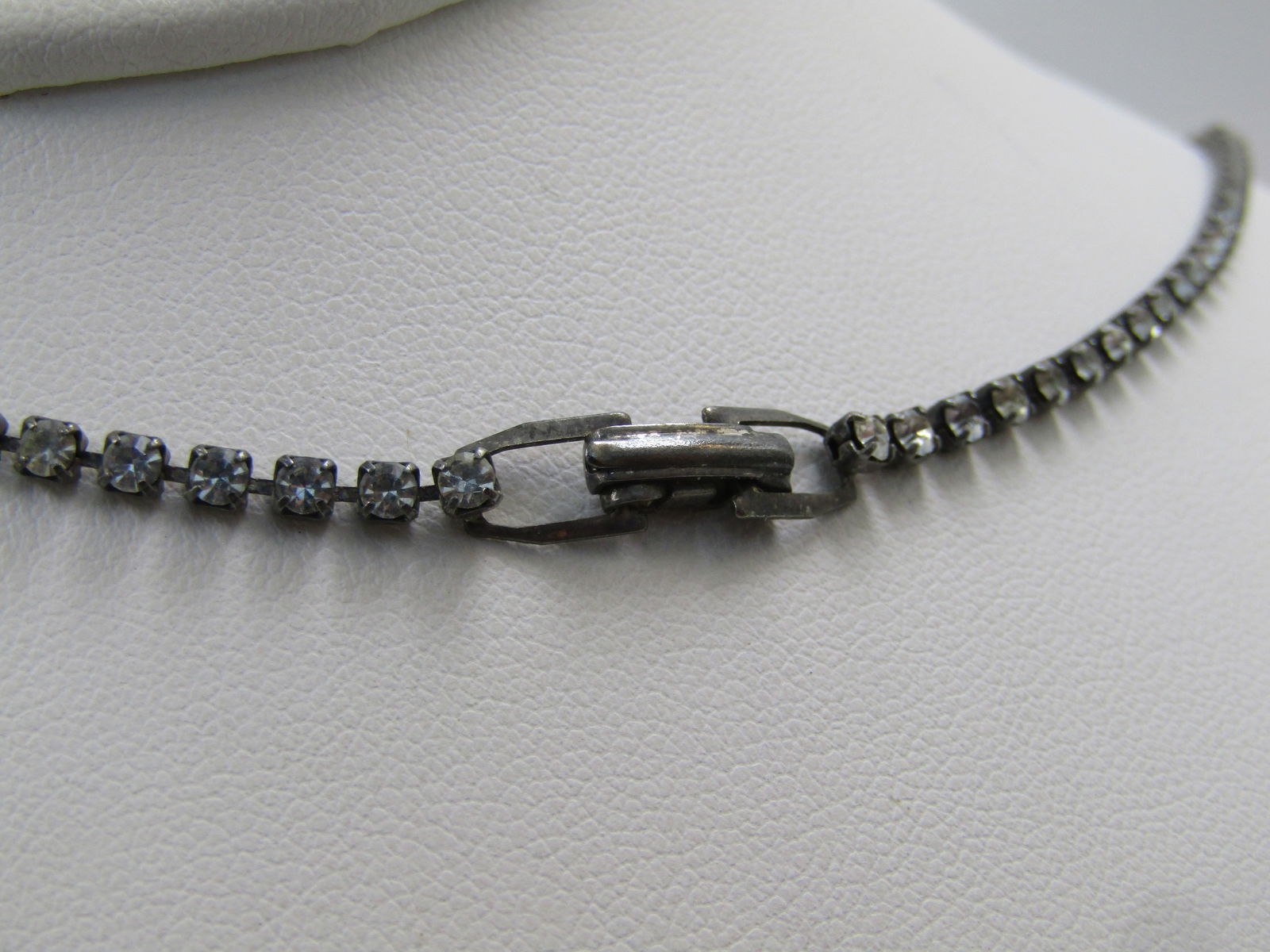 Vintage Clear and Emerald Green Rhinestone Necklace, V Drop, 1980's, 15.75" - 7