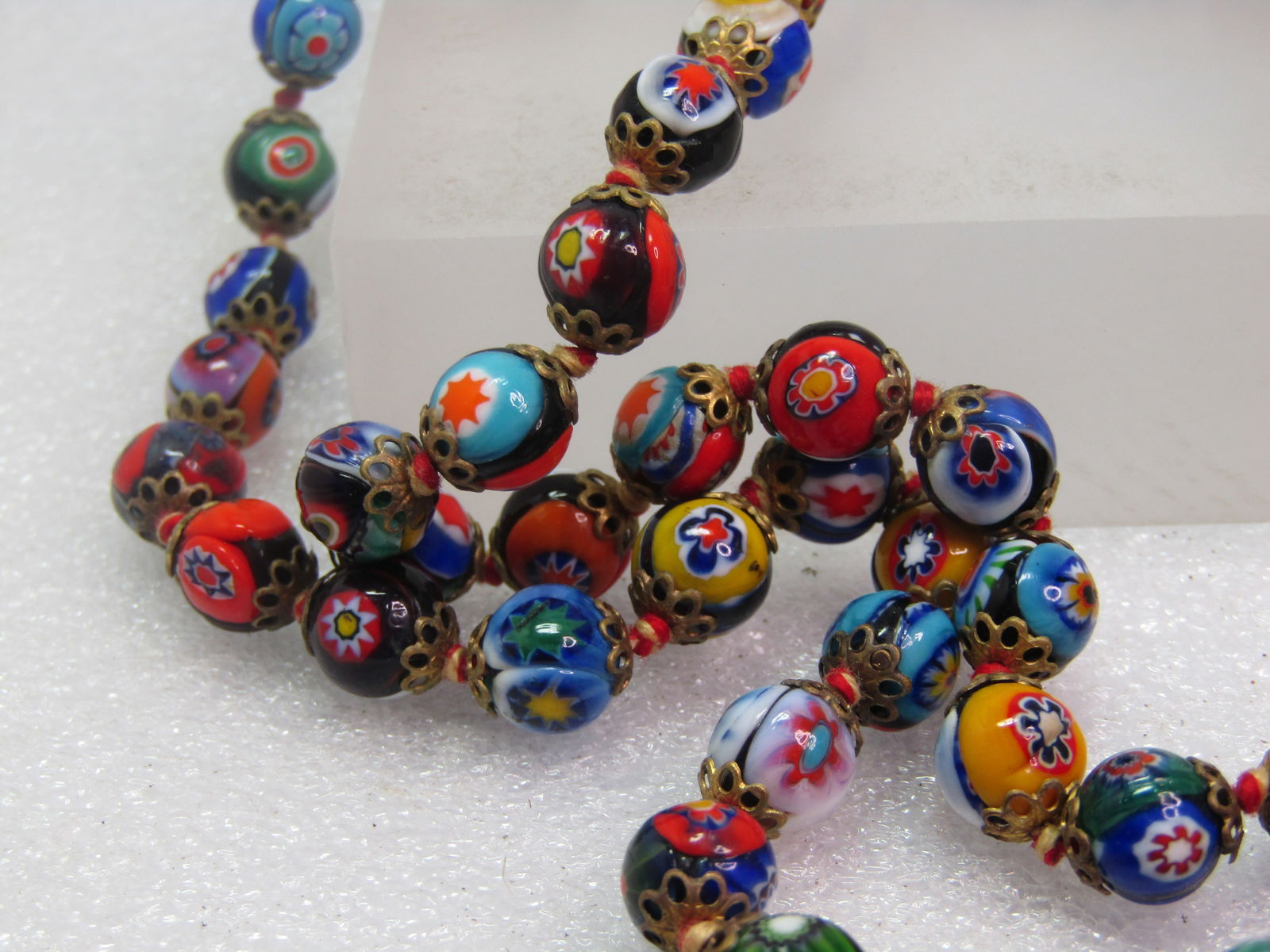 Vintage 49" Millefiori 8mm Beaded Necklace, Knotted Between Beads, 1960's. - 6