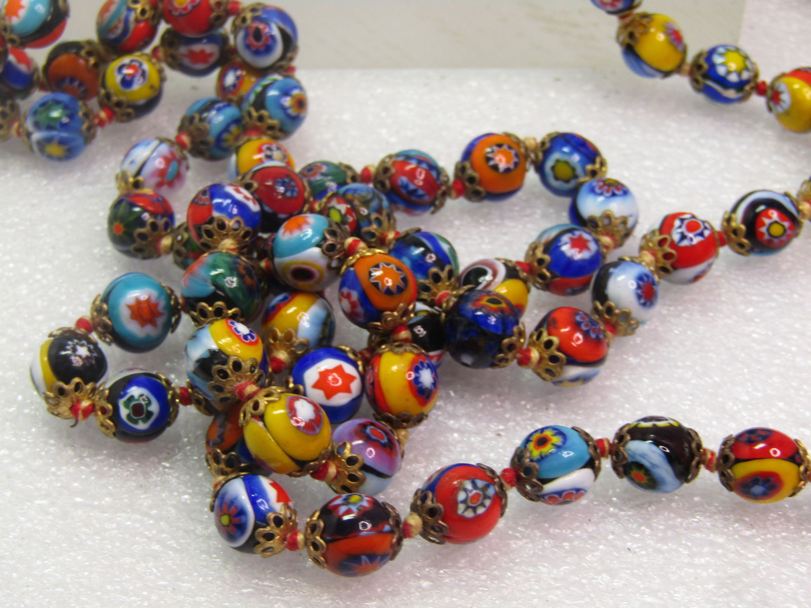 Vintage 49" Millefiori 8mm Beaded Necklace, Knotted Between Beads, 1960's. - 7