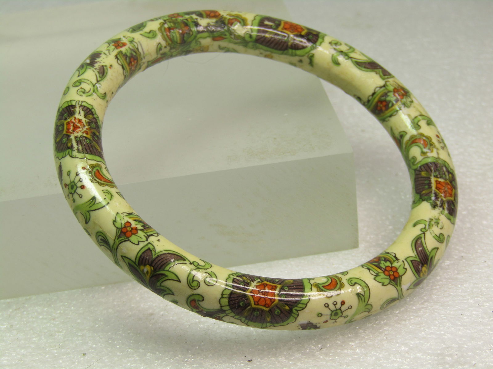 Vintage Floral Transfer Bangle Bracelet, 8", 1960's-1980's - 4