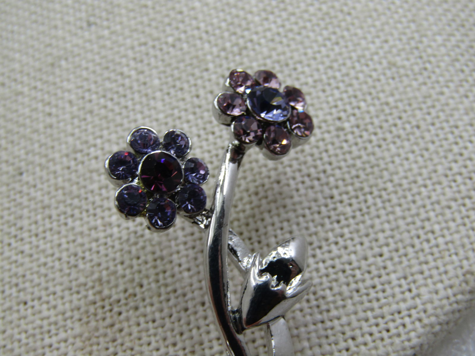 Vintage Purple & Lavender Rhinestone Floral Brooch, 2" - 2