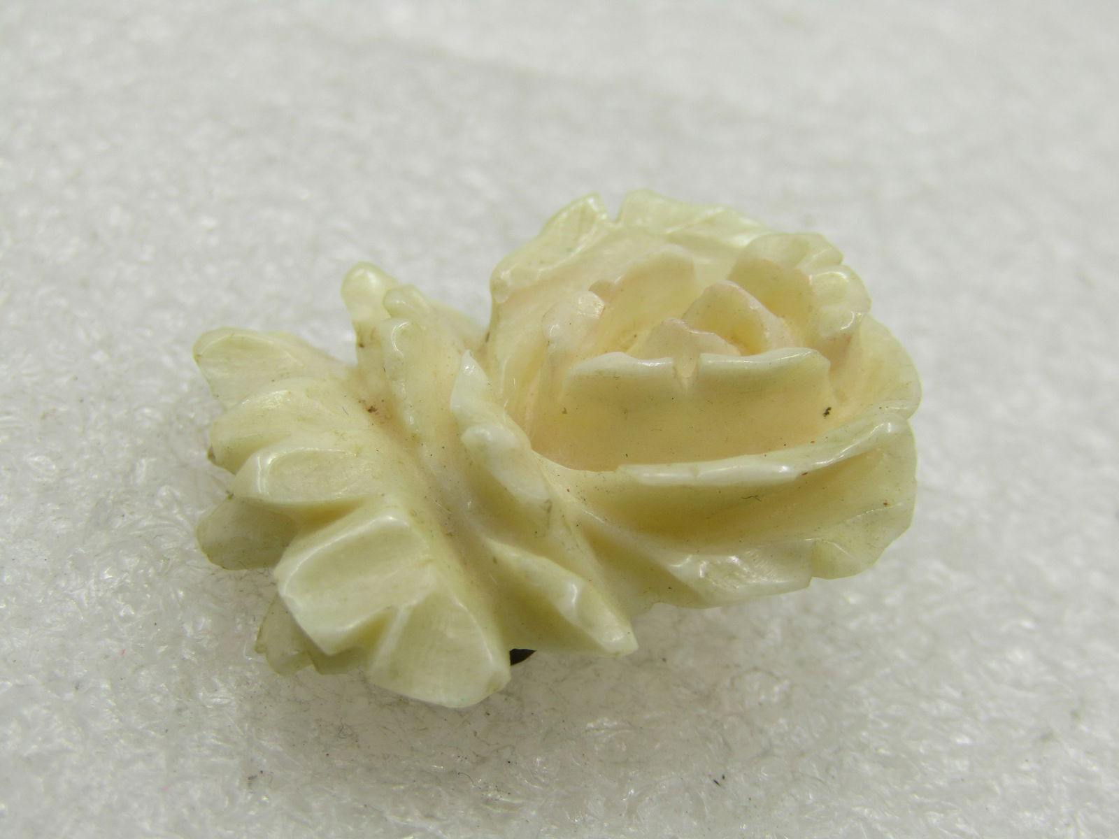 Vintage White Carved Floral Brooch, C-Clasp, 1920's-1930's - 3