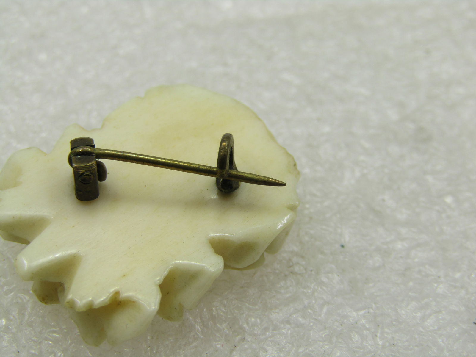 Vintage White Carved Floral Brooch, C-Clasp, 1920's-1930's - 4