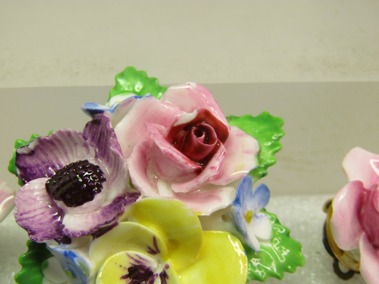 Vintage Porcelain Floral Brooch & Clip Earrings, 1960's-1970's, Signed Adderly, England - 3