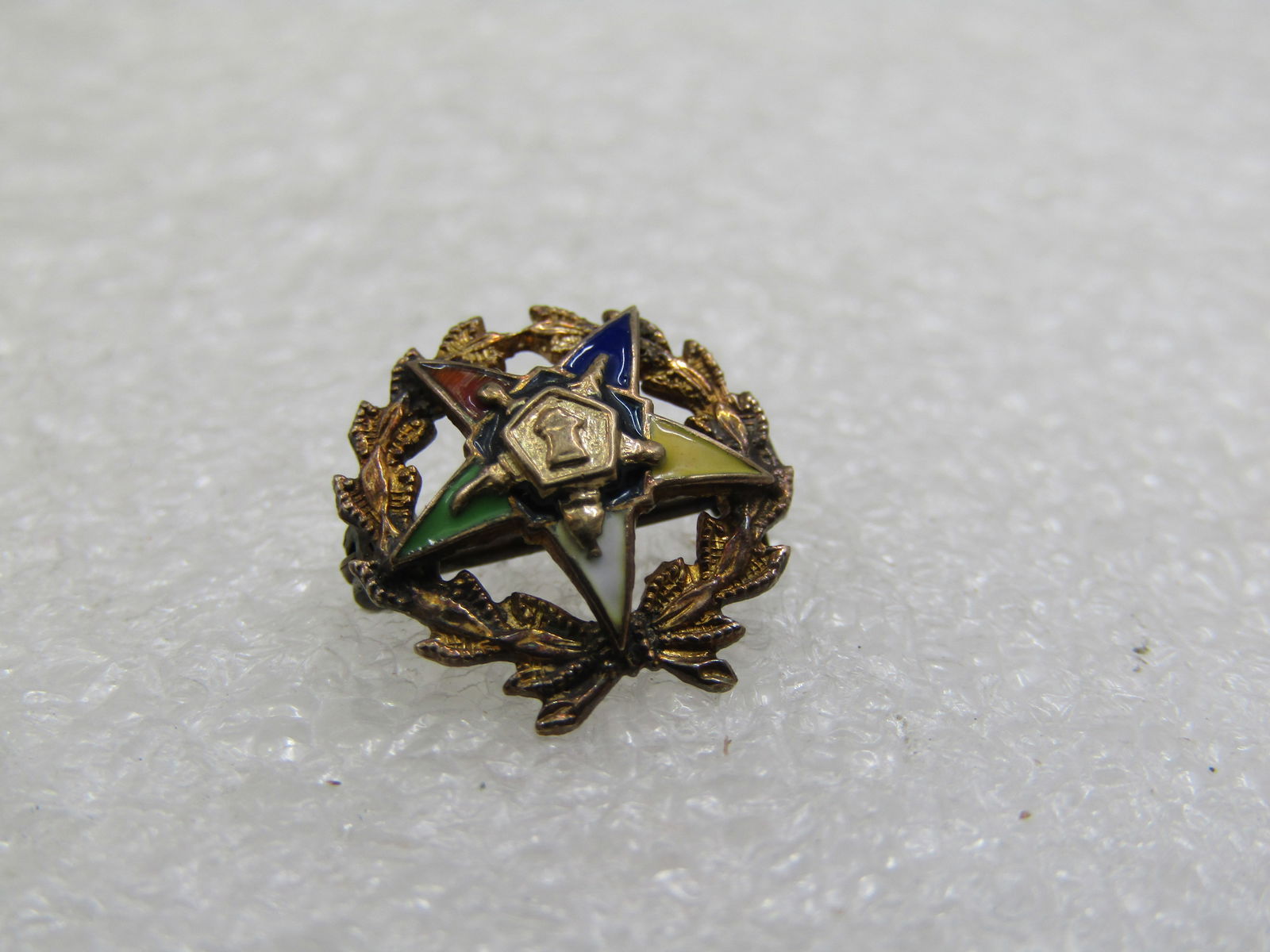 Vintage 10kt Top Masonic Eastern Star Brooch, Enameled, 1/2" - 2