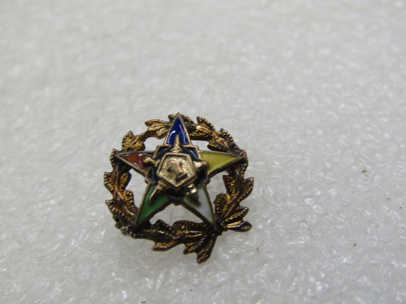 Vintage 10kt Top Masonic Eastern Star Brooch, Enameled, 1/2" - 3