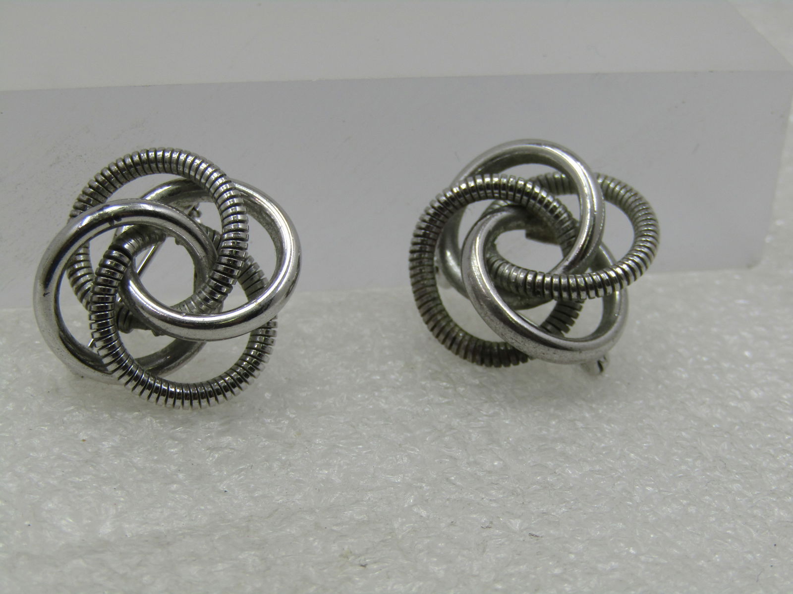Vintage Sterling Pair Rhinestone Spiral Brooches, 7/8", 1960's - 2