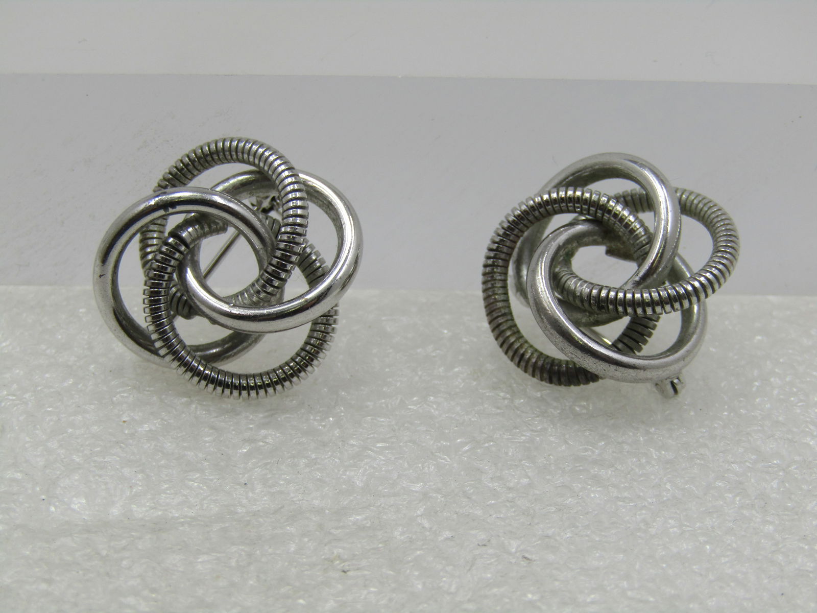 Vintage Sterling Pair Rhinestone Spiral Brooches, 7/8", 1960's - 3