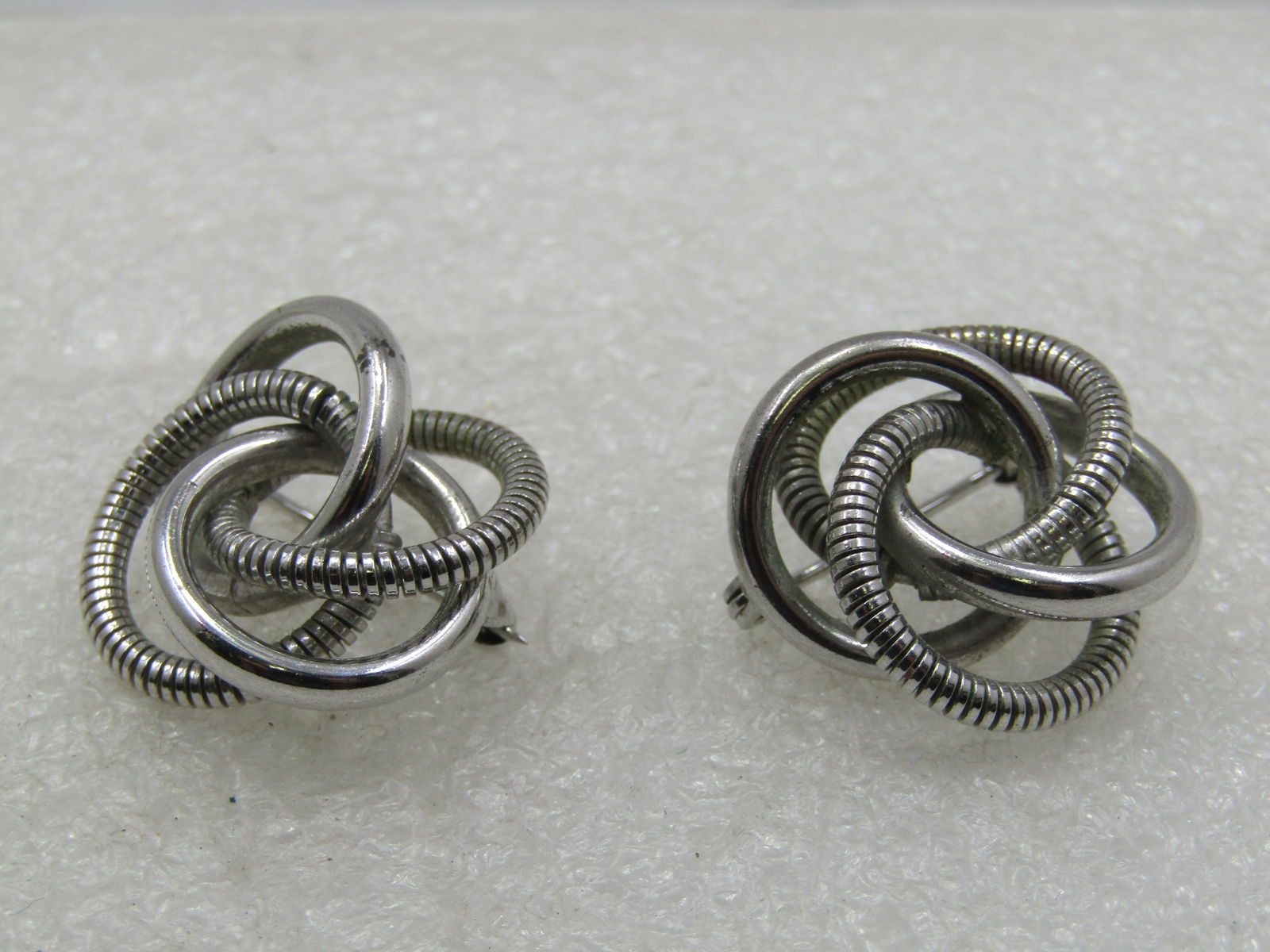 Vintage Sterling Pair Rhinestone Spiral Brooches, 7/8", 1960's - 4