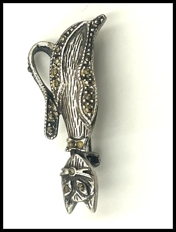 Vintage Sterling Silver Marcasite Tall Cat Brooch/Pin- Signed - 4