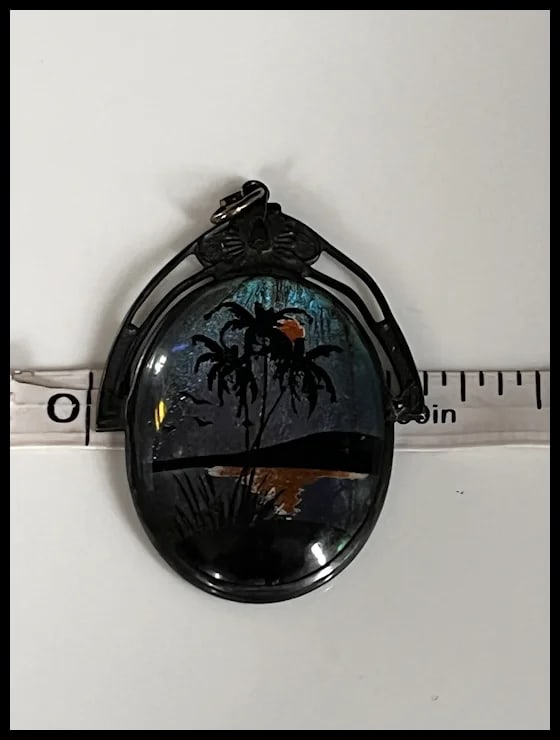 Vintage Sterling Silver Butterfly Wing Palm Tree Paradise Pendant - 5