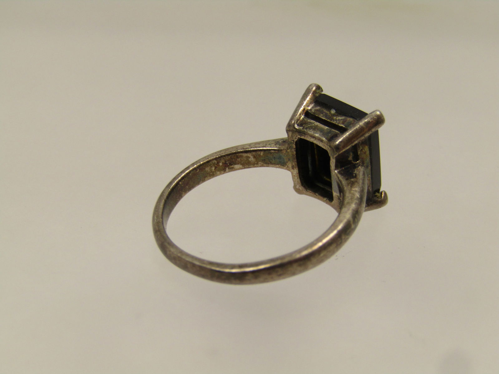 Vintage Sterling Black Onyx Ring, Rectangular Cut, Sz. 6, 1960's-1970's - 4