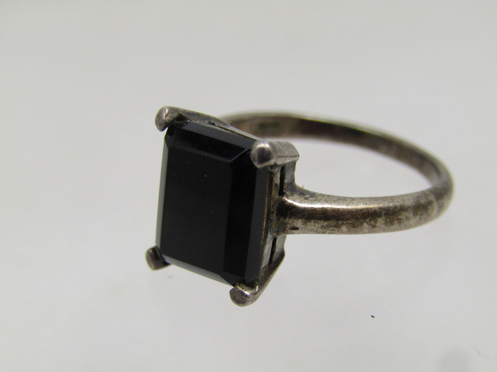 Vintage Sterling Black Onyx Ring, Rectangular Cut, Sz. 6, 1960's-1970's - 6