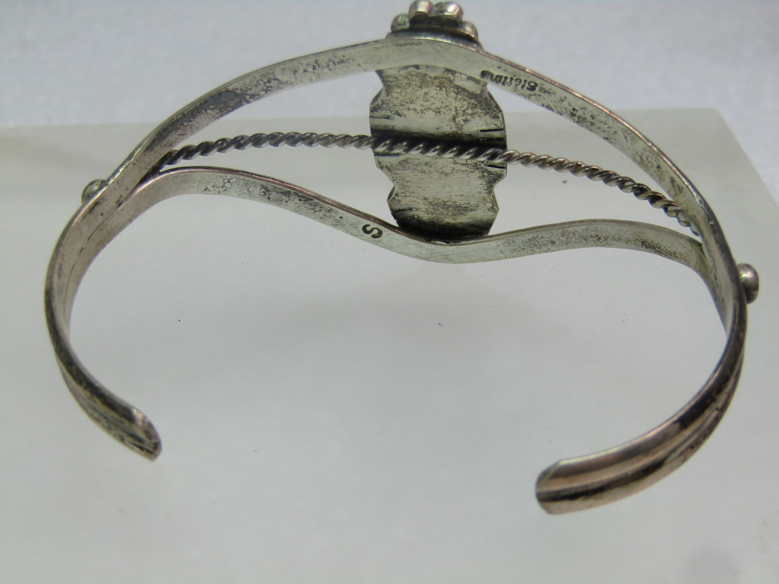 Vintage Sterling Southwestern/Navajo Onyx Cuff Bracelet, 6.5", 1970's-1980's, Signed - 4