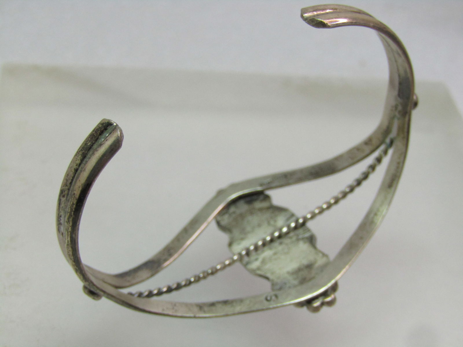 Vintage Sterling Southwestern/Navajo Onyx Cuff Bracelet, 6.5", 1970's-1980's, Signed - 5