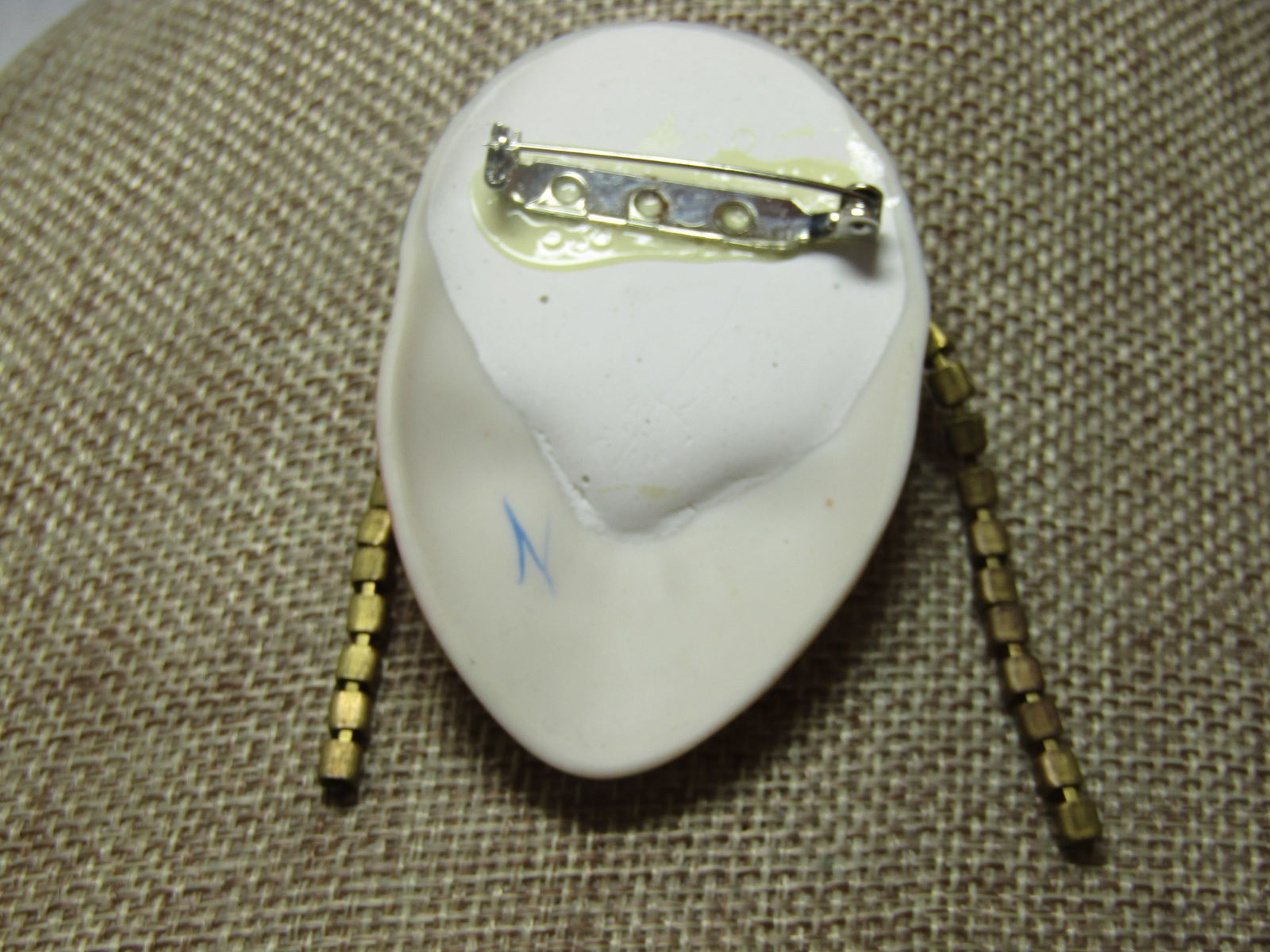 Vintage Porcelain Flapper Girl Brooch with Rhinestones, 1980's - 4