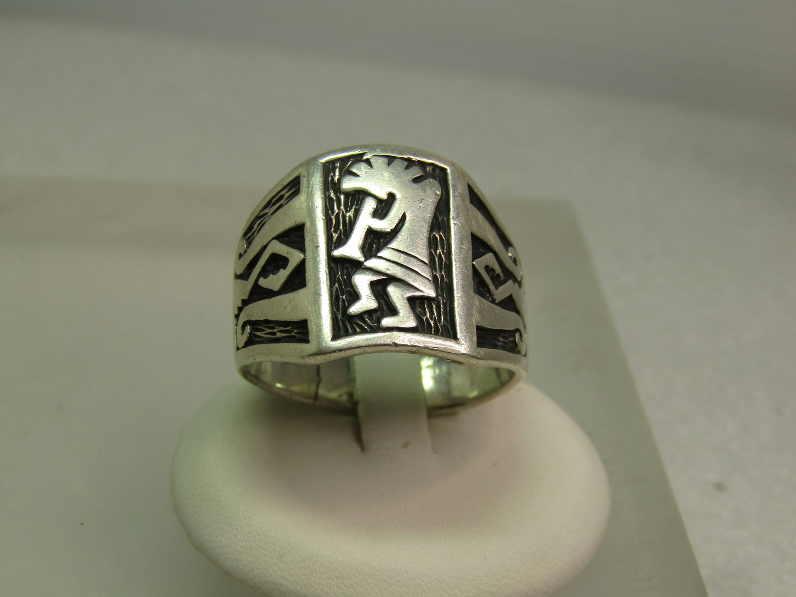Vintage Sterling Kokopeli Ring, Sz. 14, Wide Statement, 1970's-1980's Signed (1 of 9)