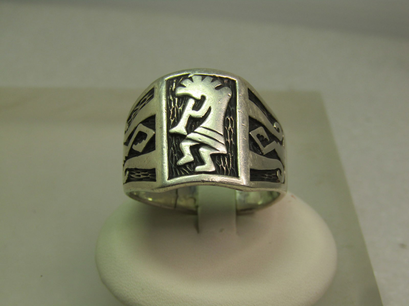 Vintage Sterling Kokopeli Ring, Sz. 14, Wide Statement, 1970's-1980's Signed - 2