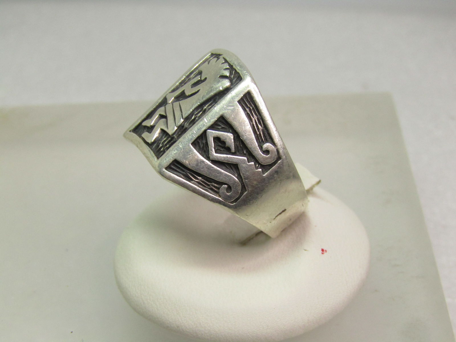 Vintage Sterling Kokopeli Ring, Sz. 14, Wide Statement, 1970's-1980's Signed - 3