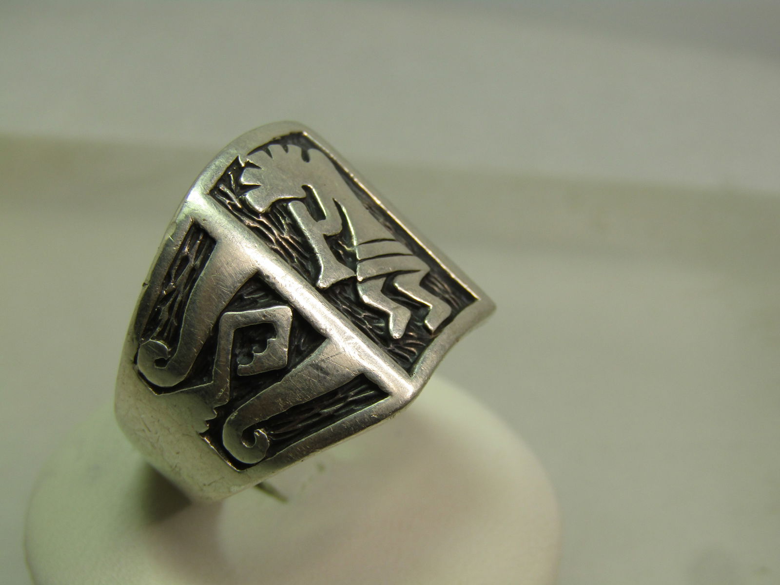 Vintage Sterling Kokopeli Ring, Sz. 14, Wide Statement, 1970's-1980's Signed - 4