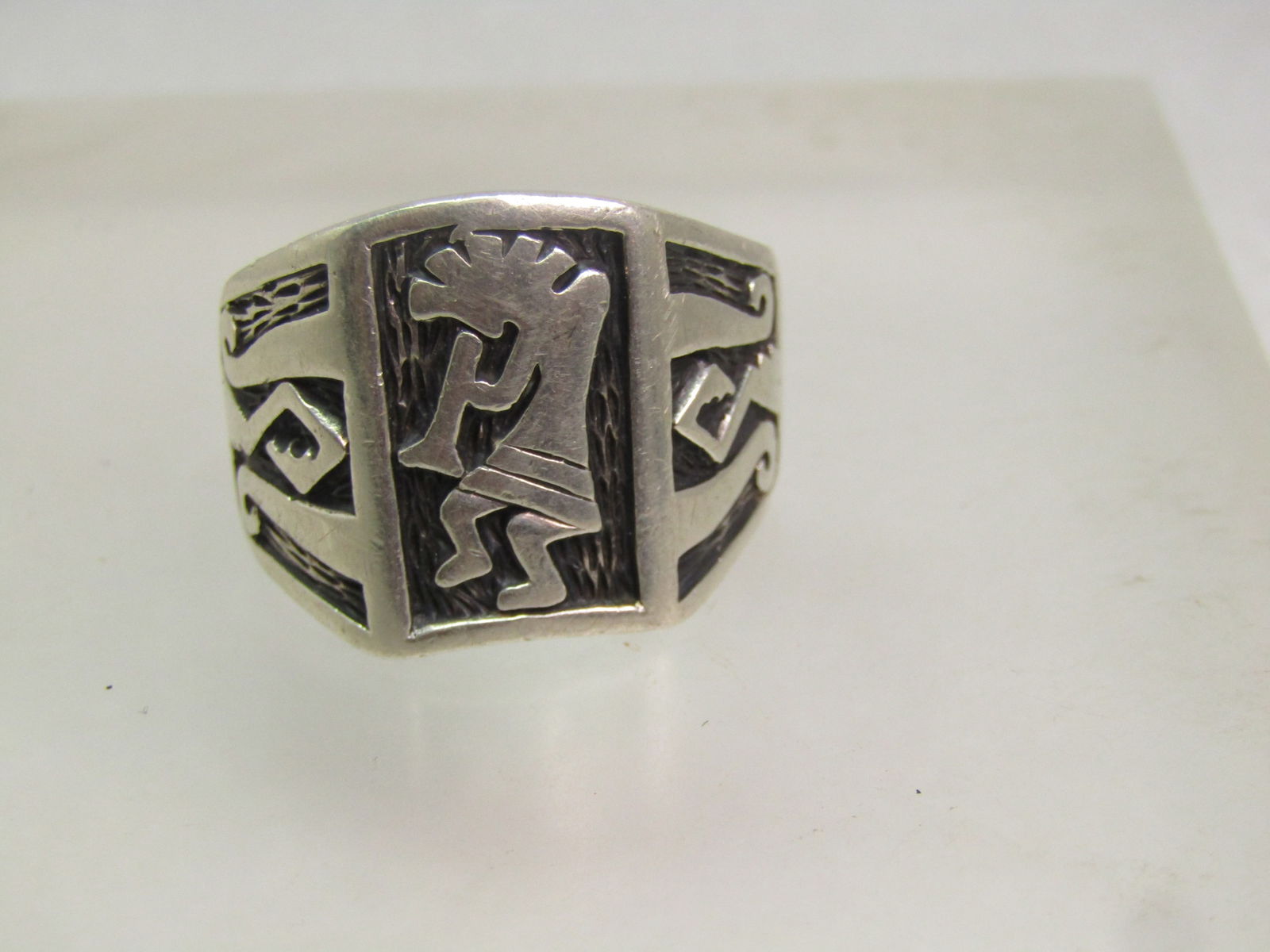 Vintage Sterling Kokopeli Ring, Sz. 14, Wide Statement, 1970's-1980's Signed - 5