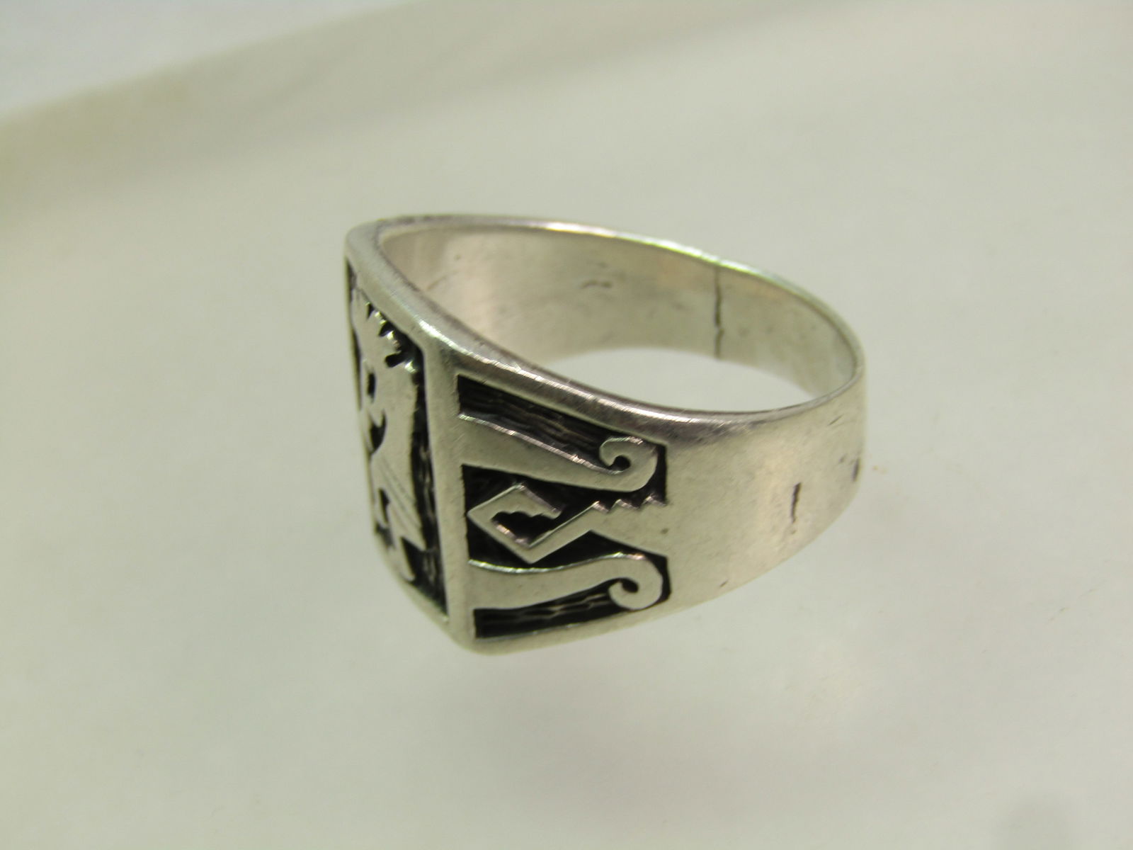 Vintage Sterling Kokopeli Ring, Sz. 14, Wide Statement, 1970's-1980's Signed - 6