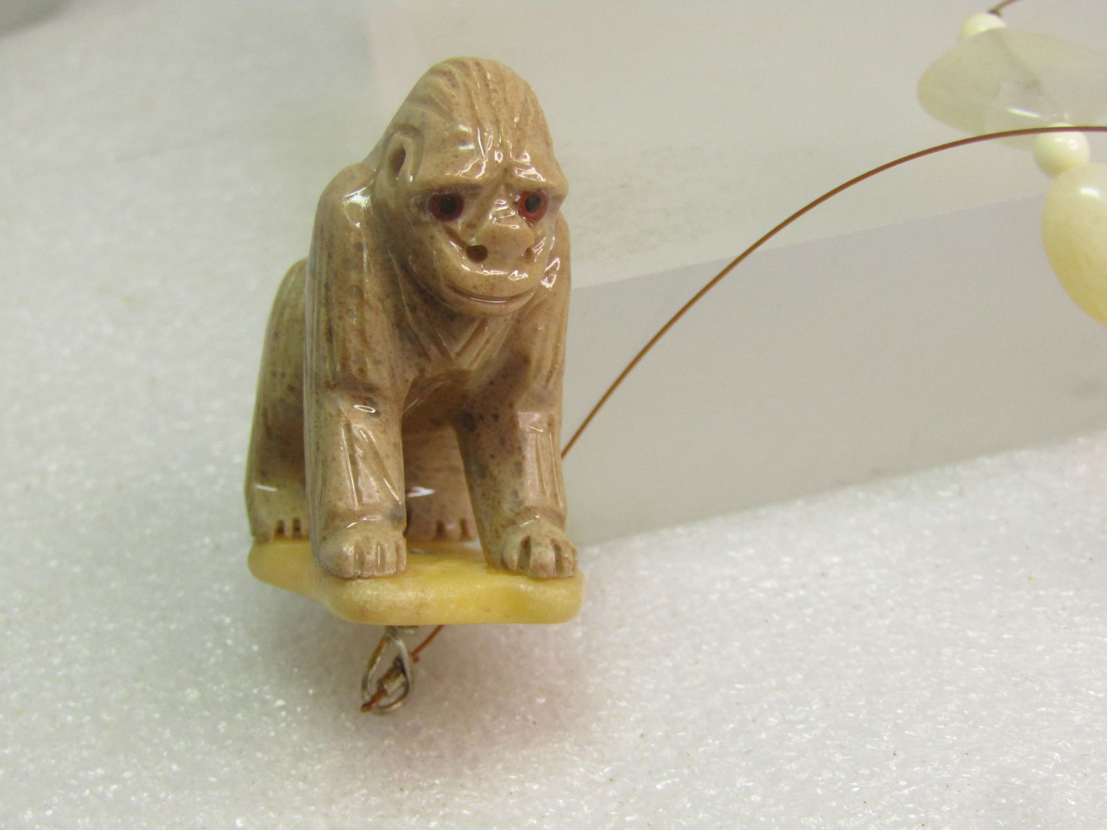 Carved Gorilla Fan Pull/Suncatcher with Carved Feather & Agate - 5