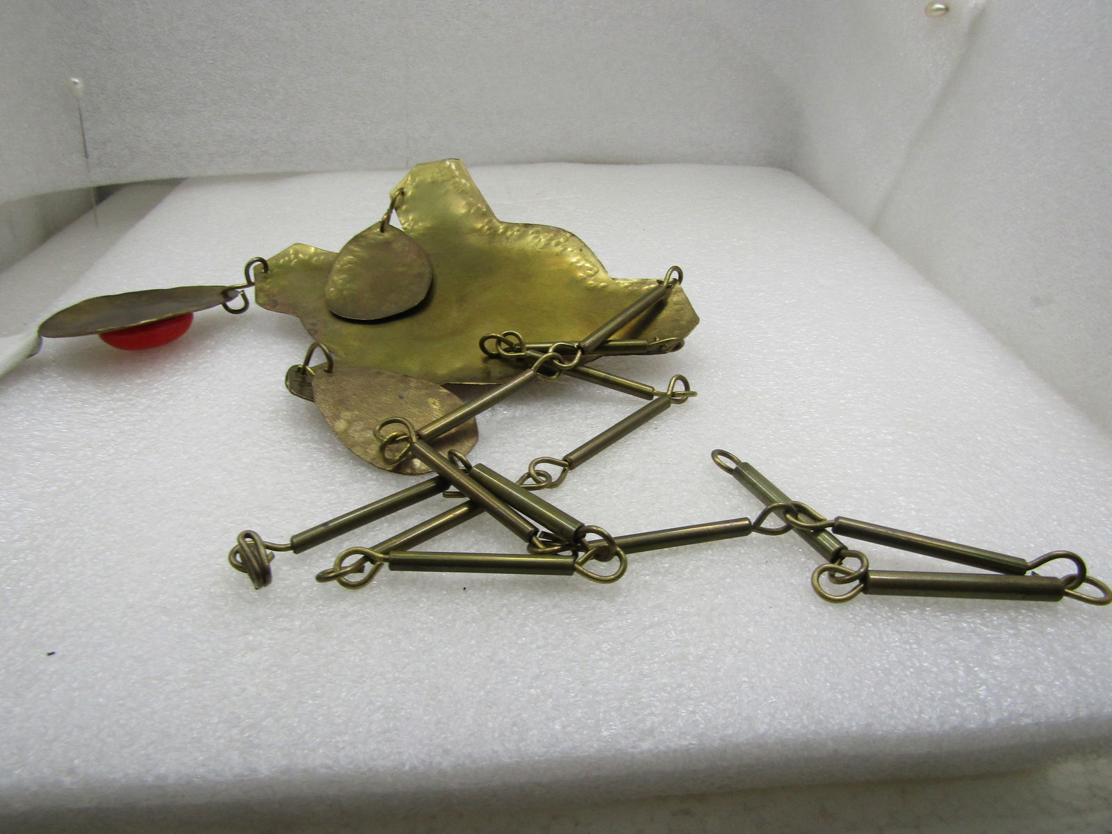 Vintage Rustic Brass Statement Necklace with Paprika Toned Cabochons, 30" - 6