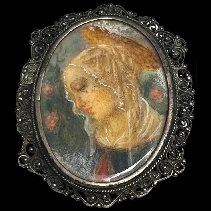 Vintage Filigree Silver 800 Framed Portrait Brooch (1 of 7)