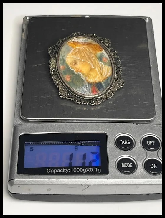 Vintage Filigree Silver 800 Framed Portrait Brooch - 7