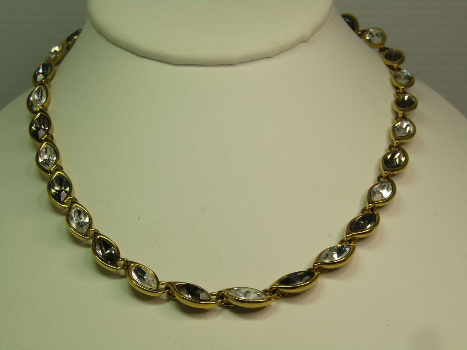Vintage Monet Clear & Smoky Rhinestone Necklace, 17", 1970's-1980's - 2
