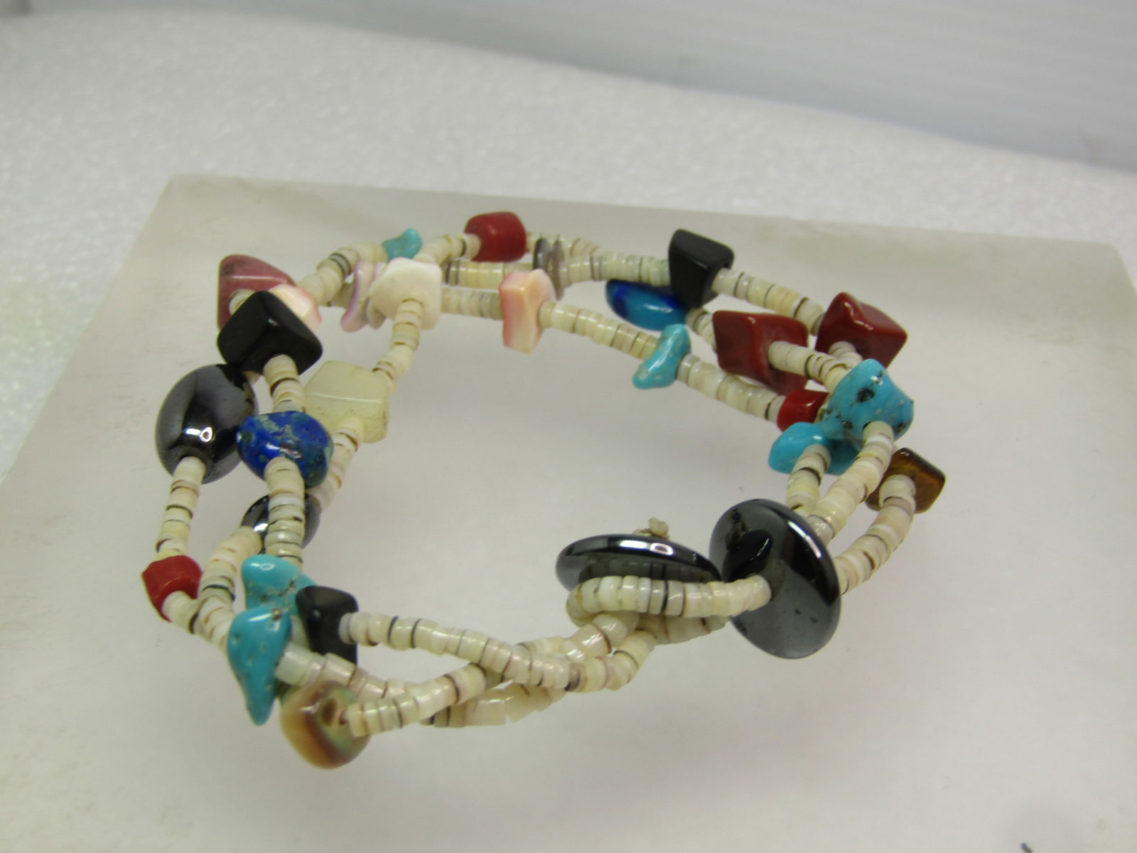 Vintage Southwestern Heishi Shell/Turquoise/Agate Bracelet, Triple Strand, 7.25", 1980's-1990's - 4