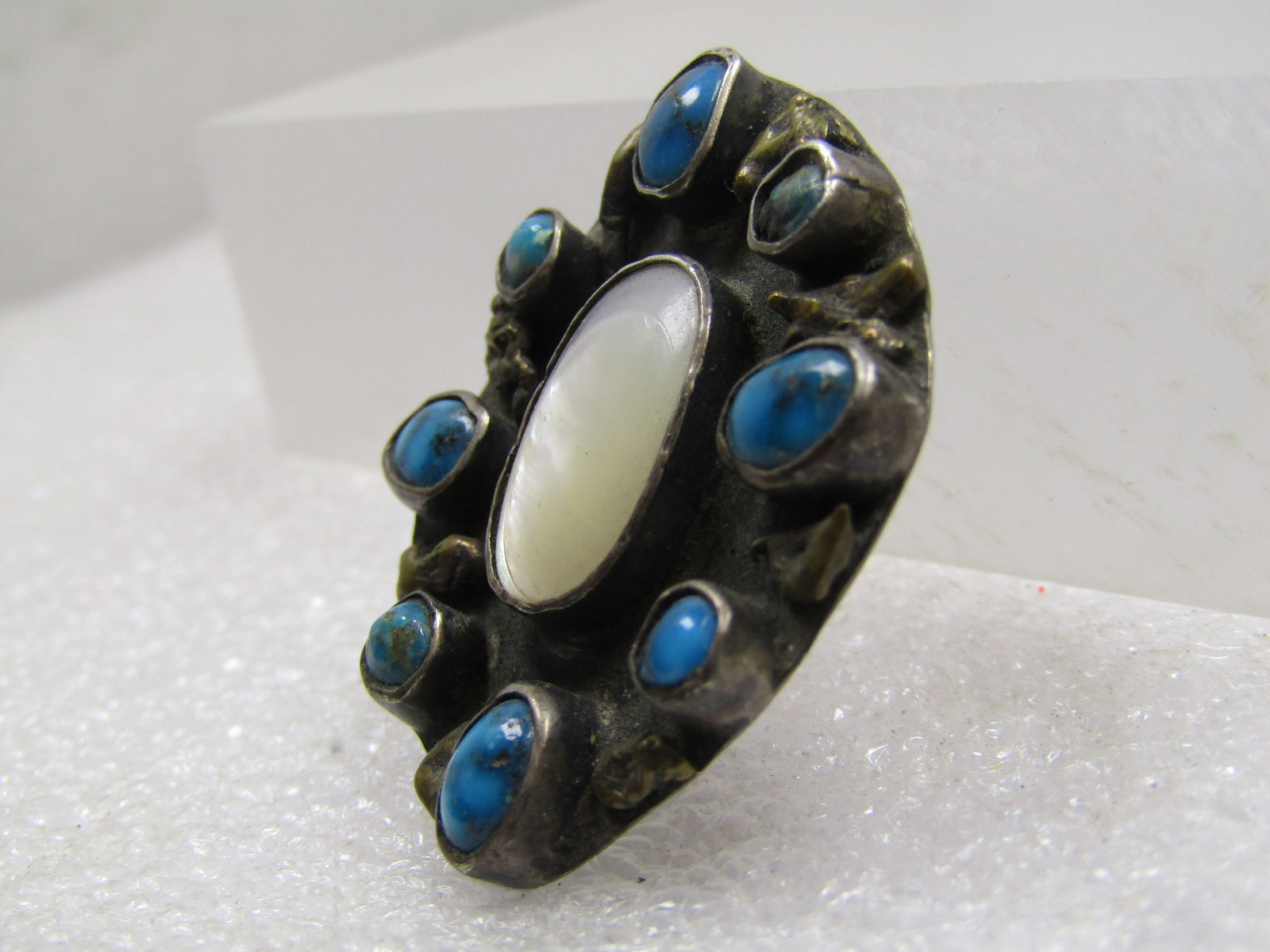 Vintage Sterling Southwestern MOP Turquoise Pendant, 1950's-1960's - 2