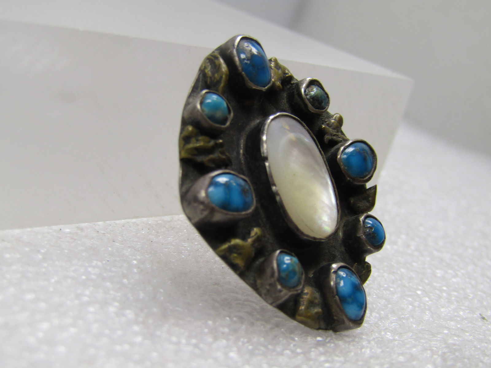 Vintage Sterling Southwestern MOP Turquoise Pendant, 1950's-1960's - 3