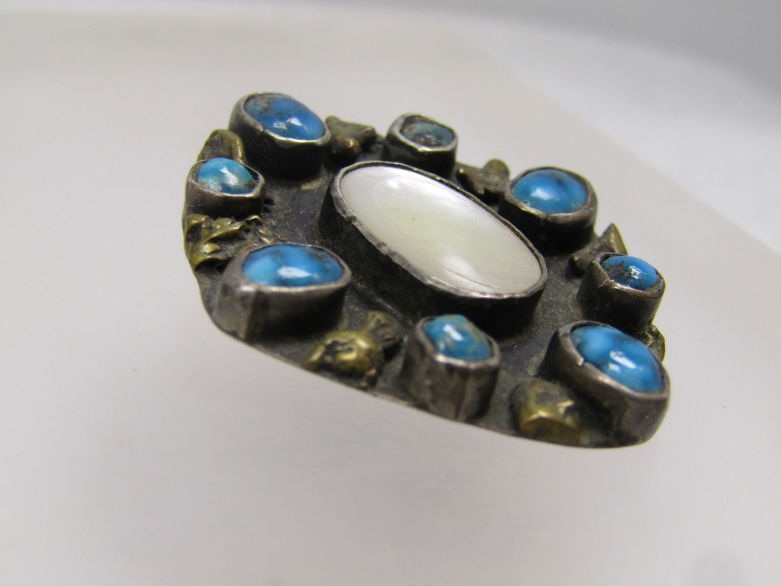 Vintage Sterling Southwestern MOP Turquoise Pendant, 1950's-1960's - 6