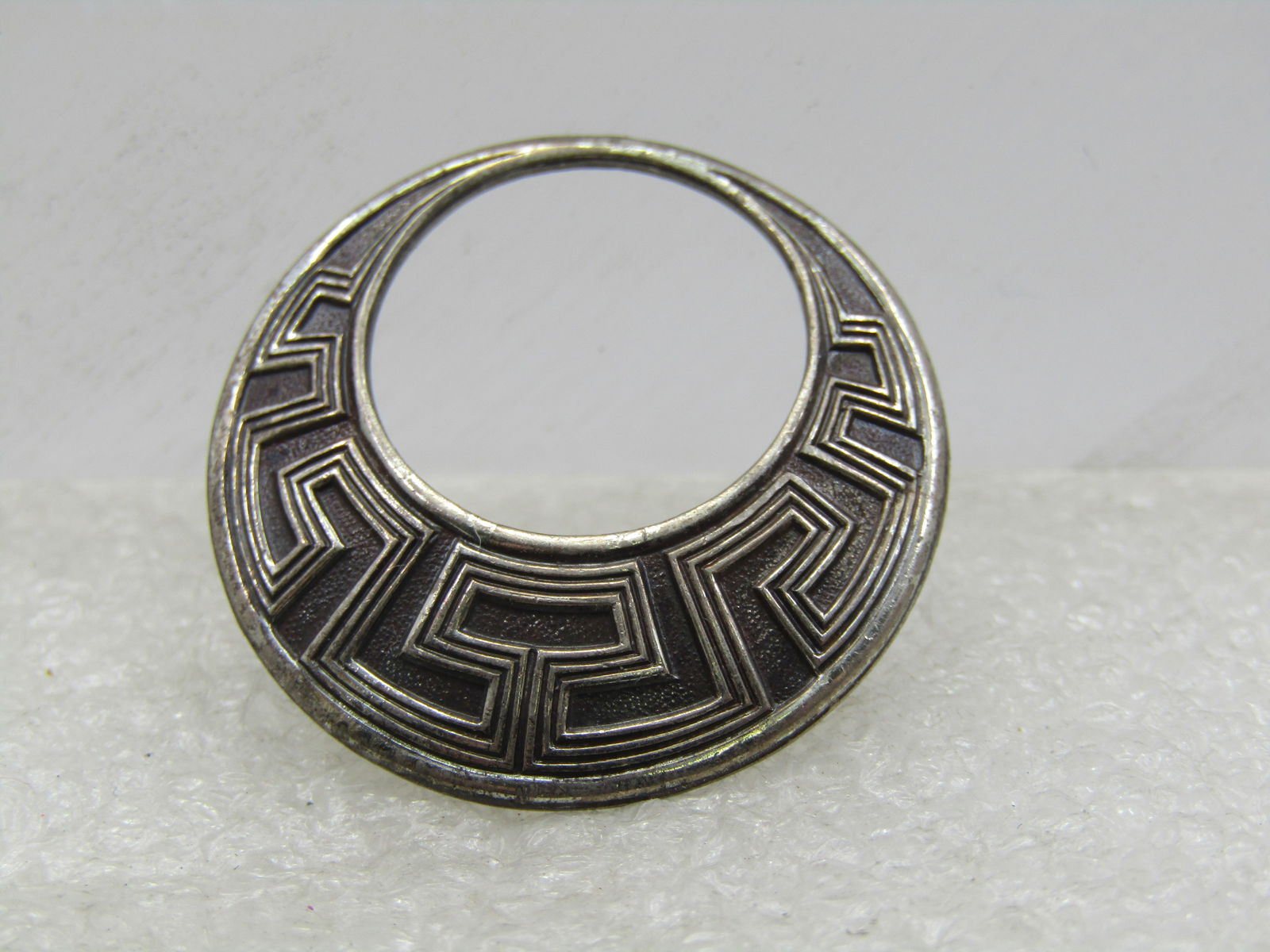 Vintage Sterling Ridged Circle Brooch, Offset, 1960's, 1-1/8" - 2