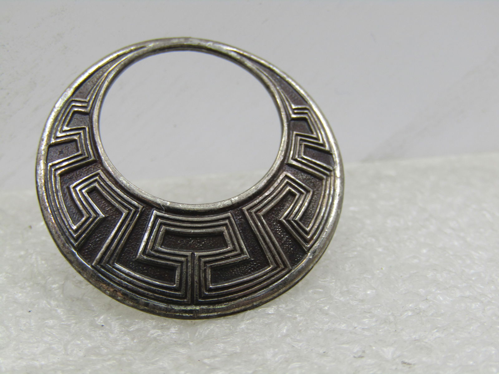 Vintage Sterling Ridged Circle Brooch, Offset, 1960's, 1-1/8" - 4