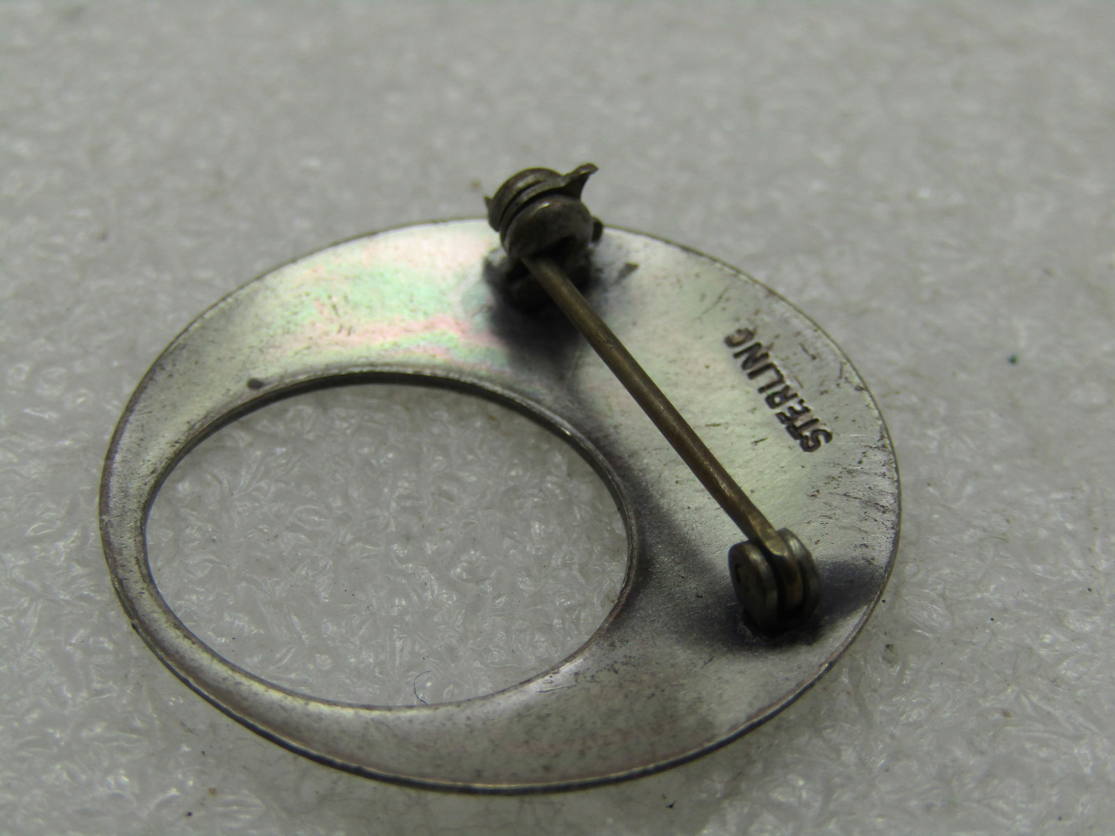 Vintage Sterling Ridged Circle Brooch, Offset, 1960's, 1-1/8" - 6